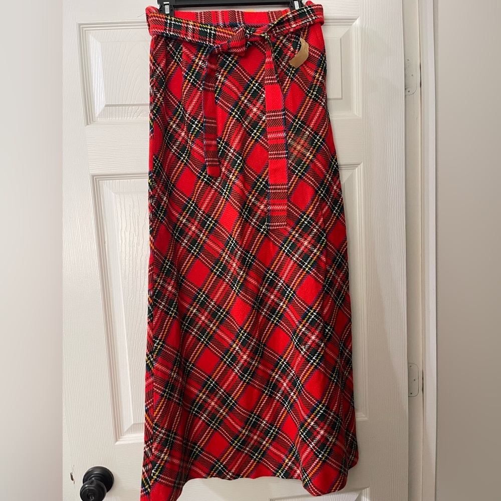 Vintage NWT Barclay Square Long A line Plaid Skirt belt *read* deadstock